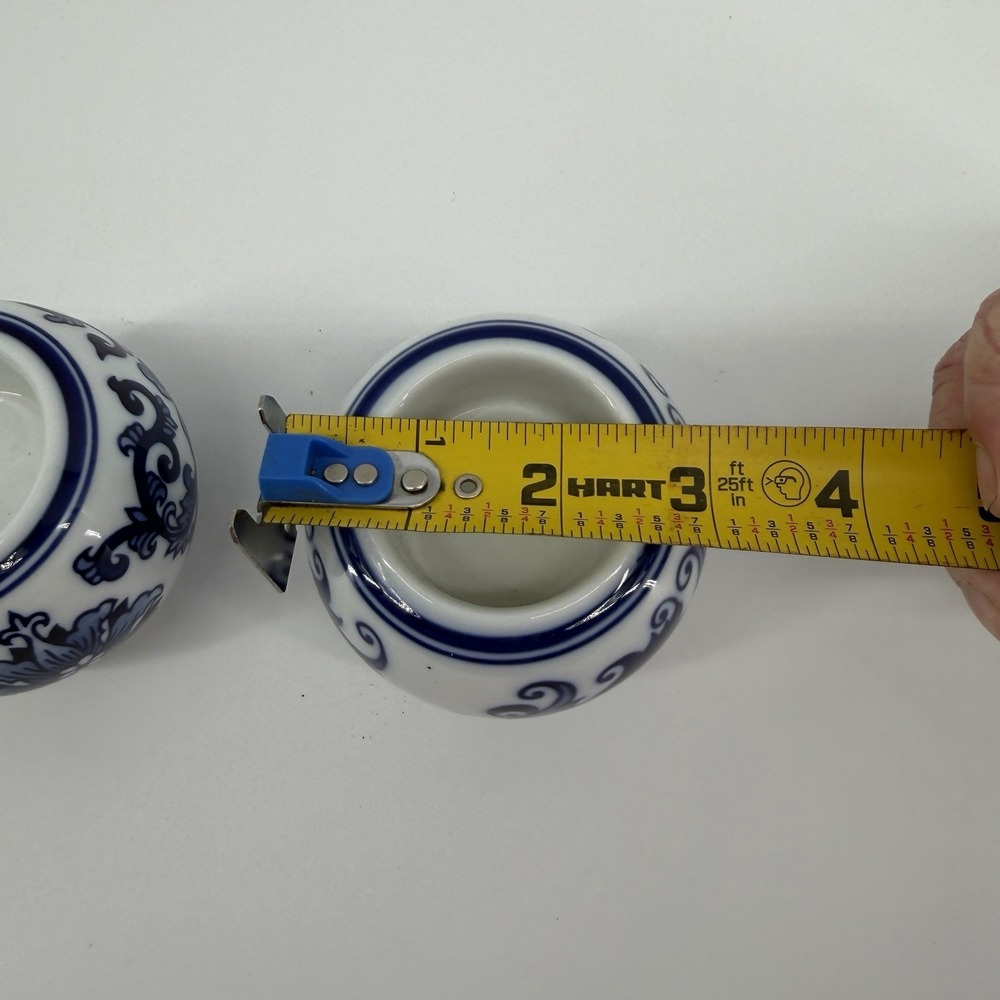 2 Bombay Blue & White Chinese Chinoiserie Tealight Candle Holders 3" Round - Picture 5 of 6